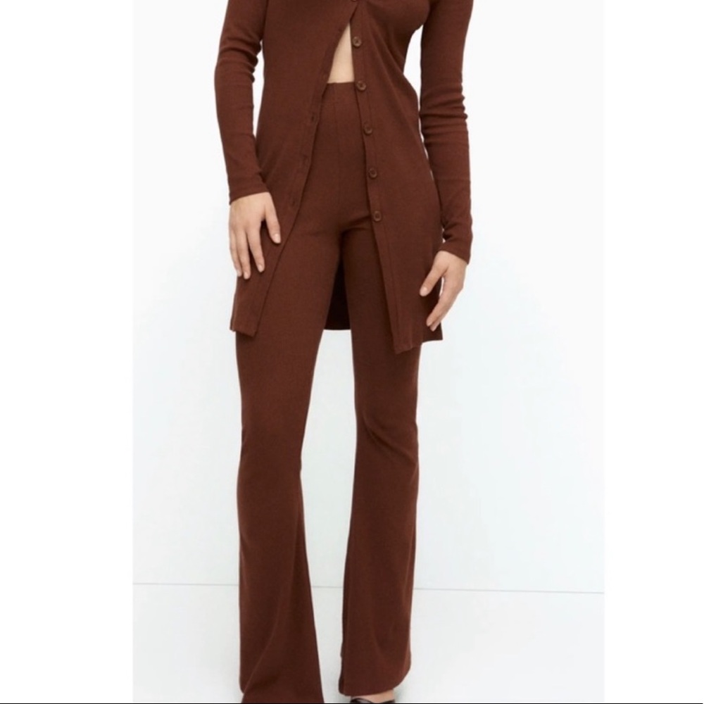 Flared Ribbed Pants Brown Zara